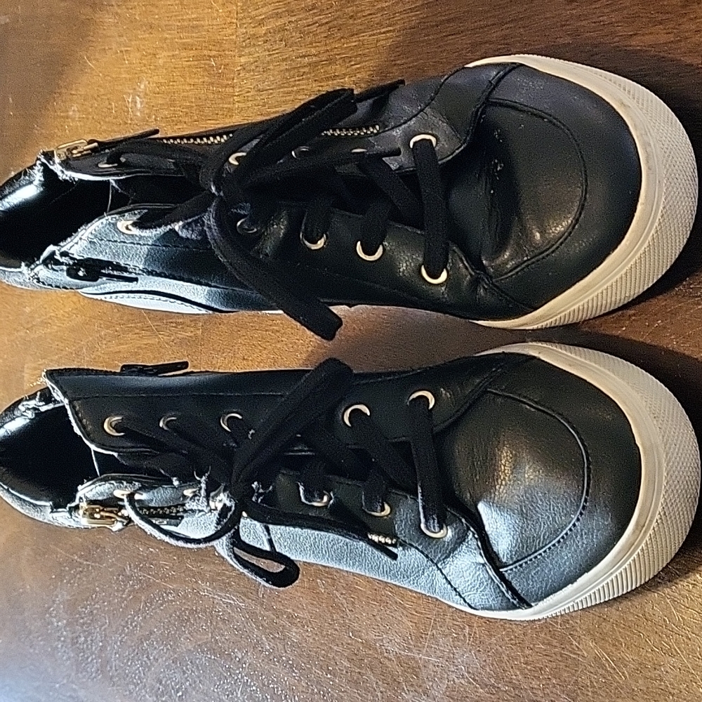 ALDO Black Leather Mid Top Side Zip Lace Up Wedge